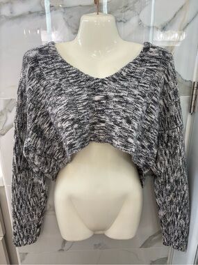 Forever 21 Black & White Cropped V-Neck Sweater